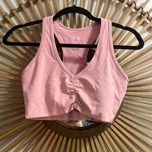 Women’s Splits 59 Pink V Neck Ruched Sport Bra Activewear Yoga Athleisure Size S